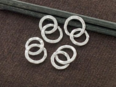 Karen Hill Tribe Silver Double Hammered Circle Rings Charms 10.5, 12 mm.