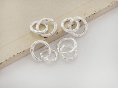 Karen Hill Tribe Silver Double Hammered Circle Rings Charms 10.5, 12 mm.