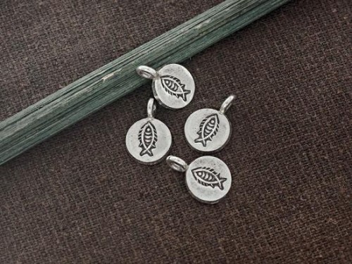 4 of Karen Hill Tribe Silver Fish Printrd Charms 9 mm.