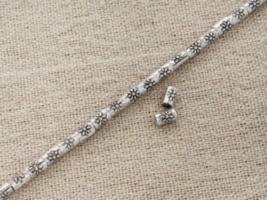 Karen Hill Tribe Silver Flower Printed Beads 3x5mm.