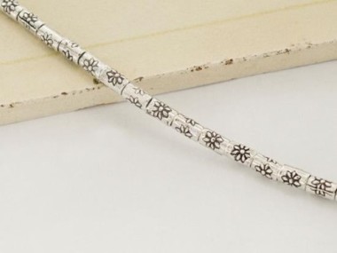 Karen Hill Tribe Silver Flower Printed Beads 3x5mm.