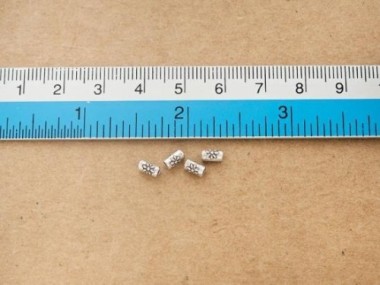 Karen Hill Tribe Silver Flower Printed Beads 3x5mm.