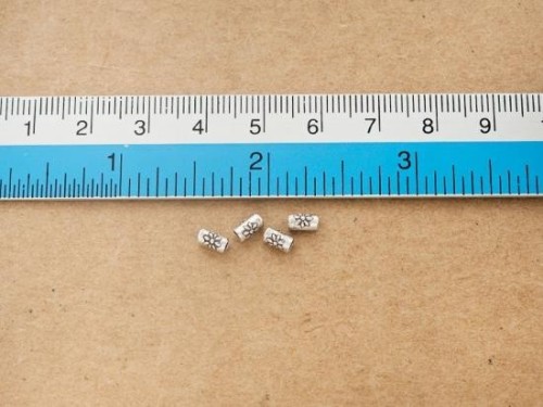 30 of Karen Hill Tribe Silver Flower Printed Beads 3x5mm. 6"