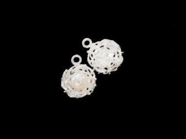 925 Sterling Silver Bird Nest Charms with Pearl 11mm.