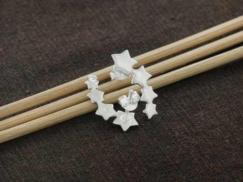 1 pair of 925 Sterling Silver Star Stud Earrings Post Findings 7x19mm. with Opened Loop.