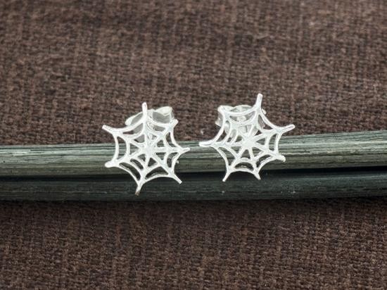 1 pair of 925 Sterling Silver Cobweb Stud Earrings 10mm. , Polish Finished.