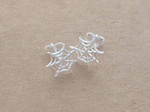 1 pair of 925 Sterling Silver Cobweb Stud Earrings 10mm. , Polish Finished.