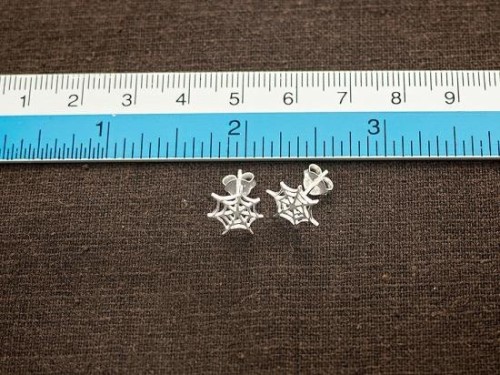 1 pair of 925 Sterling Silver Cobweb Stud Earrings 10mm. , Polish Finished.