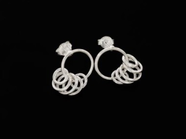 925 Sterling Silver Multi Rings Stud Earrings 11mm.P