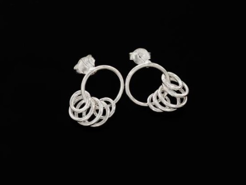 1 pair of 925 Sterling Silver Multi Rings Stud Earrings 11mm.Polish Finished.