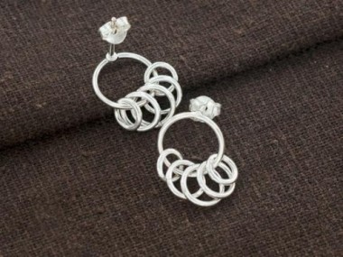 925 Sterling Silver Multi Rings Stud Earrings 11mm.P