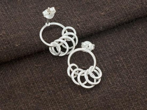 1 pair of 925 Sterling Silver Multi Rings Stud Earrings 11mm.Polish Finished.