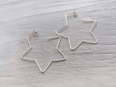 1 pair of 925 Sterling Silver Star Hoop Stud Earrings 40mm.