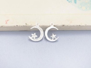 925 Sterling Silver Crescent Moon and Star Charms 8.5x9 mm.