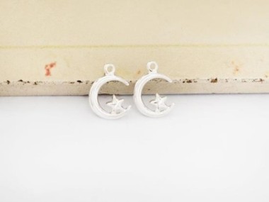 925 Sterling Silver Crescent Moon and Star Charms 8.5x9 mm.