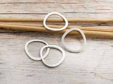 925 Sterling Silver Pebble Rings, Connectors 15 mm.