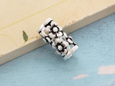 1 of 925 Sterling Silver Flower Tube Bead 8.5x16 mm