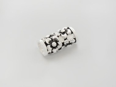 925 Sterling Silver Flower Tube Bead 8.5x16 mm