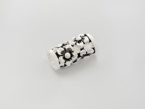 1 of 925 Sterling Silver Flower Tube Bead 8.5x16 mm