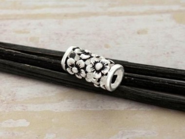 925 Sterling Silver Flower Tube Bead 8.5x16 mm