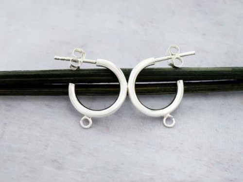 1 pair of 925 Sterling Silver Hoop Stud Earrings Post Findings 2x15mm. with Opened Loop.