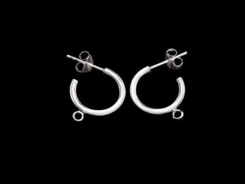 1 pair of 925 Sterling Silver Hoop Stud Earrings Post Findings 2x15mm. with Opened Loop.