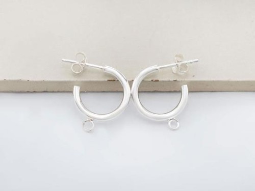 1 pair of 925 Sterling Silver Hoop Stud Earrings Post Findings 2x15mm. with Opened Loop.