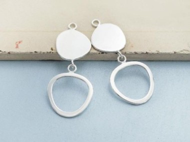 925 Sterling Silver Double Pebble Disc Links, Pendants 15x32 mm.