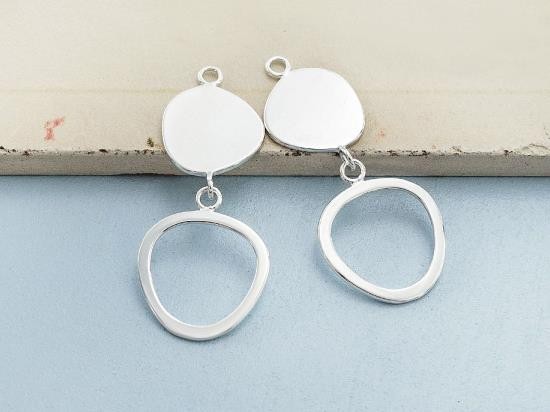 2 of 925 Sterling Silver Double Pebble Disc Links, Pendants 15x32 mm.