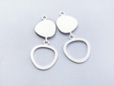 925 Sterling Silver Double Pebble Disc Links, Pendants 15x32 mm.