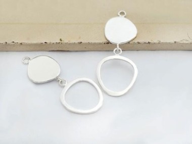 925 Sterling Silver Double Pebble Disc Links, Pendants 15x32 mm.