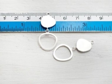 925 Sterling Silver Double Pebble Disc Links, Pendants 15x32 mm.