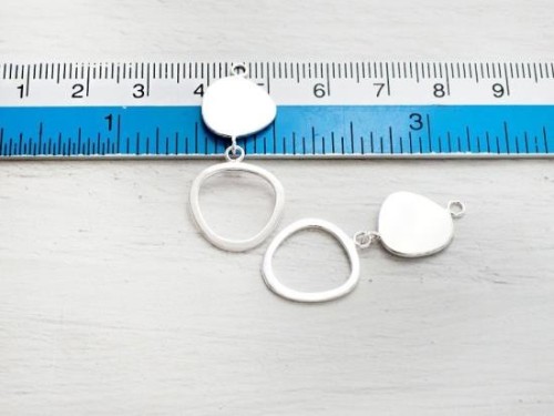 2 of 925 Sterling Silver Double Pebble Disc Links, Pendants 15x32 mm.