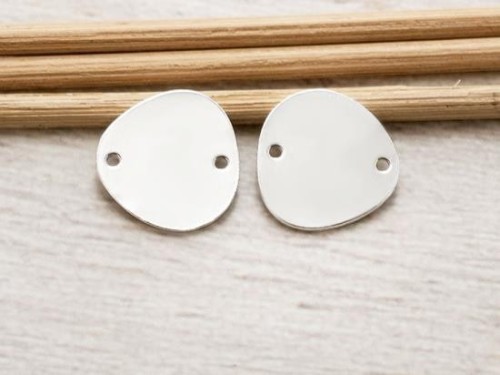 2 of 925 Sterling Silver Pebble Disc Links, Connectors 12.5 mm. Polish Finished