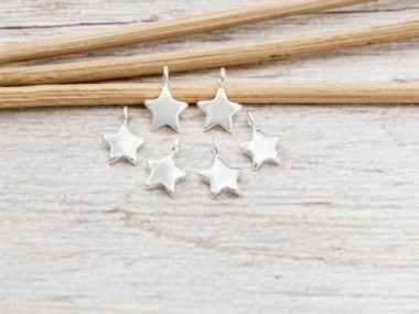 925 Sterling Silver Star Charms 6mm.,