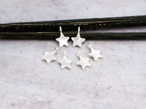 6 of 925 Sterling Silver Star Charms 6mm., Tiny Charms