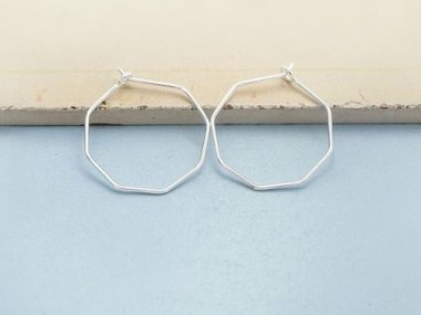 925 Sterling Silver Octagon Hoop Earrings 23mm.