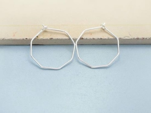 2 pairs of 925 Sterling Silver Octagon Hoop Earrings 23mm.