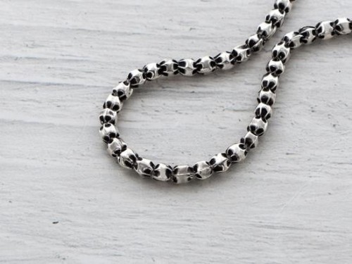 45 of Karen Hill Tribe Silver Small Pleat Beads 3.3x3.5 mm. Lightly Oxidized.