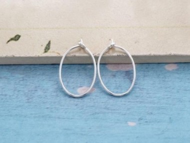 925 Sterling Silver Oval Hoop Earrings 12x20mm.