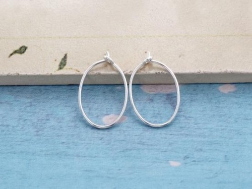 4 pairs of 925 Sterling Silver Oval Hoop Earrings 12x20mm.