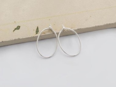 925 Sterling Silver Oval Hoop Earrings 12x20mm.