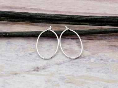 925 Sterling Silver Oval Hoop Earrings 12x20mm.