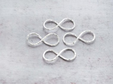 925 Sterling Silver Hammered Infinity Links, Connectors 8.5x20 mm.