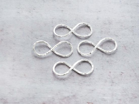 4 of 925 Sterling Silver Hammered Infinity Links, Connectors 8.5x20 mm.