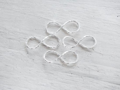 4 of 925 Sterling Silver Hammered Infinity Links, Connectors 8.5x20 mm.