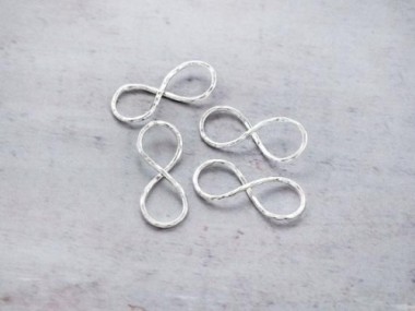 925 Sterling Silver Hammered Infinity Links, Connectors 8.5x20 mm.