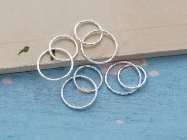 925 Sterling Silver Hammered Double Circle Rings Charms, Links, Connectors 12 mm.