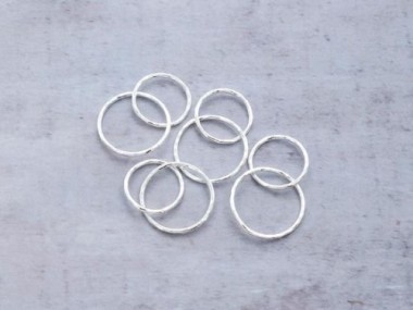 925 Sterling Silver Hammered Double Circle Rings Charms, Links, Connectors 12 mm.