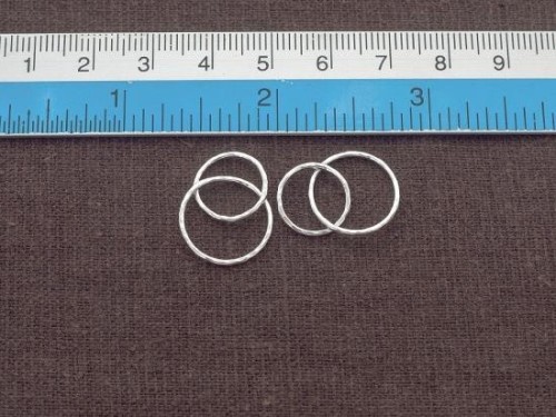 4 of 925 Sterling Silver Hammered Double Circle Rings Charms, Links, Connectors 12 mm. and 15 mm.